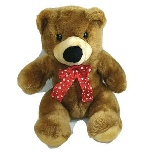 Funny Kids Teddy Bear Plush Stuffed Animal Toy Brown Red Heart Bow 16" FLAW